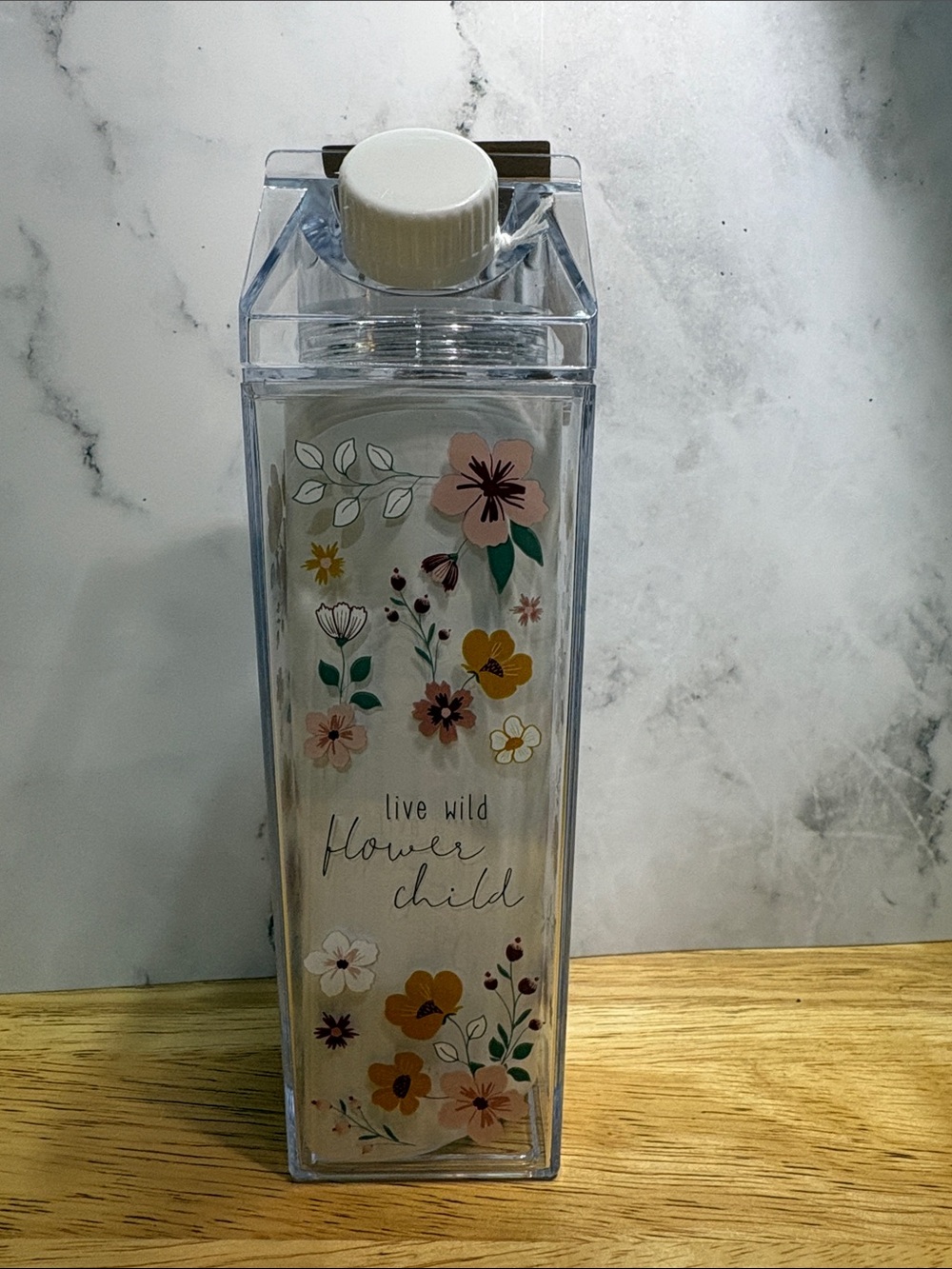 Clear Floral 'Live Wild Flower Child' Water Bottle - White Cap